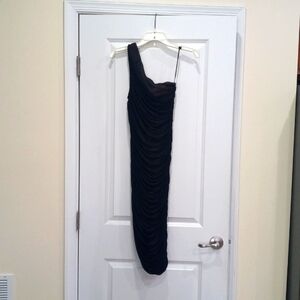 Classy one shoulder black dress.